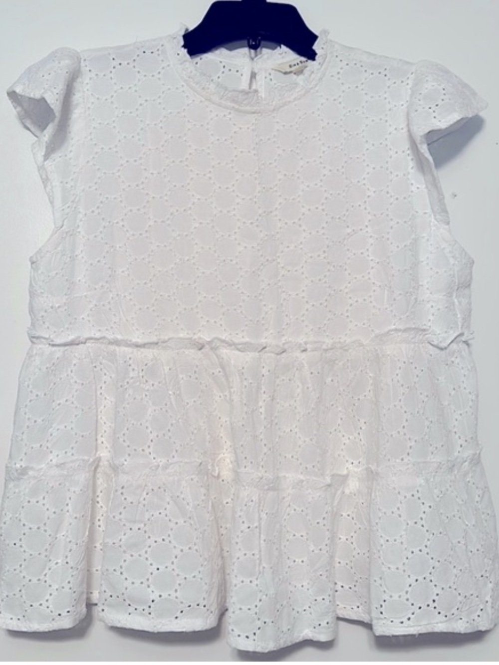 Sim & Sam White Eyelet Style Tiered Top With Cap sleeves